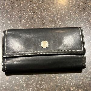 Coach Black Leather Wallet with Button Detail